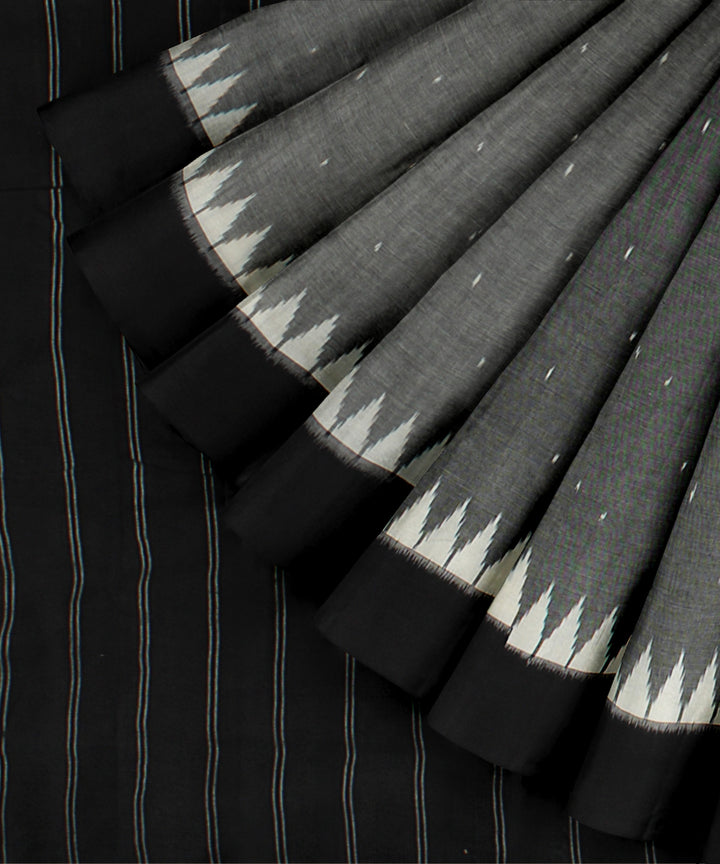 Grey black handloom cotton pochampally ikat saree