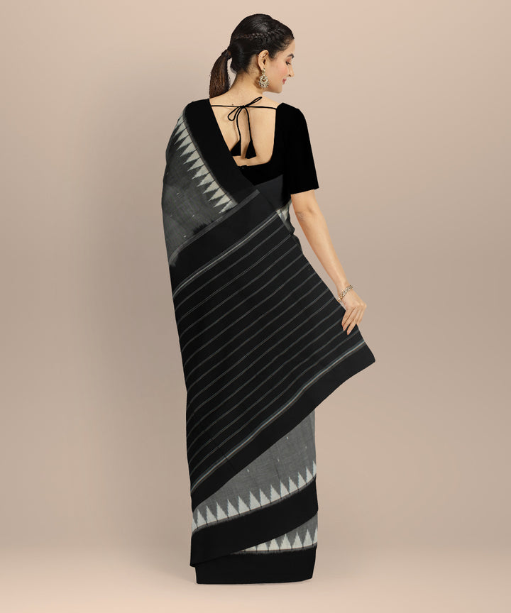 Grey black handloom cotton pochampally ikat saree