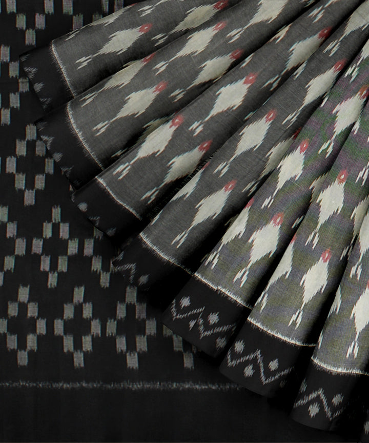 Grey black handwoven pochampally ikat cotton saree