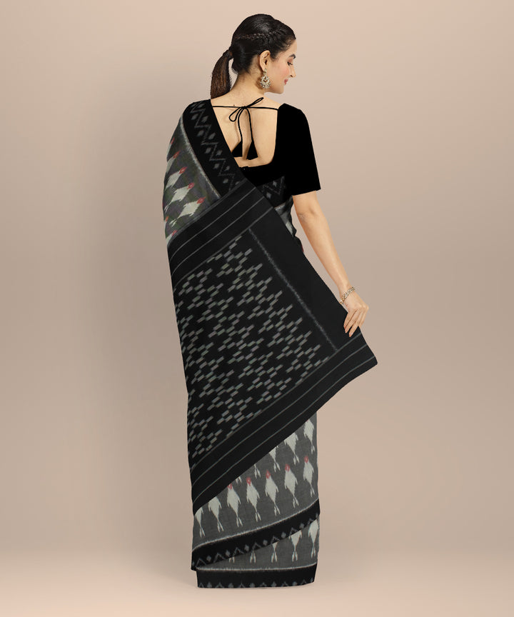 Grey black handwoven pochampally ikat cotton saree