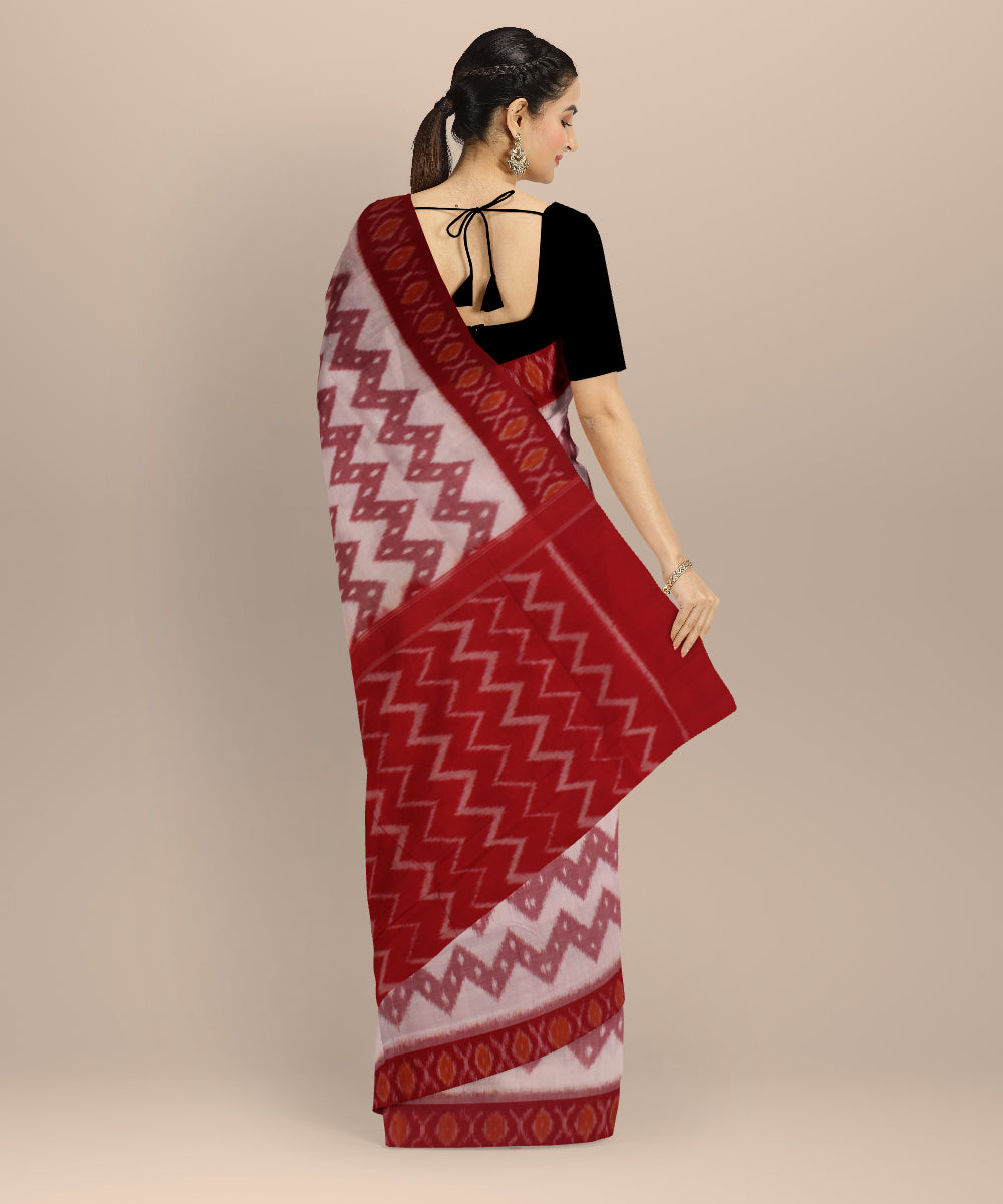 Offwhite red handloom pochampally ikat cotton saree