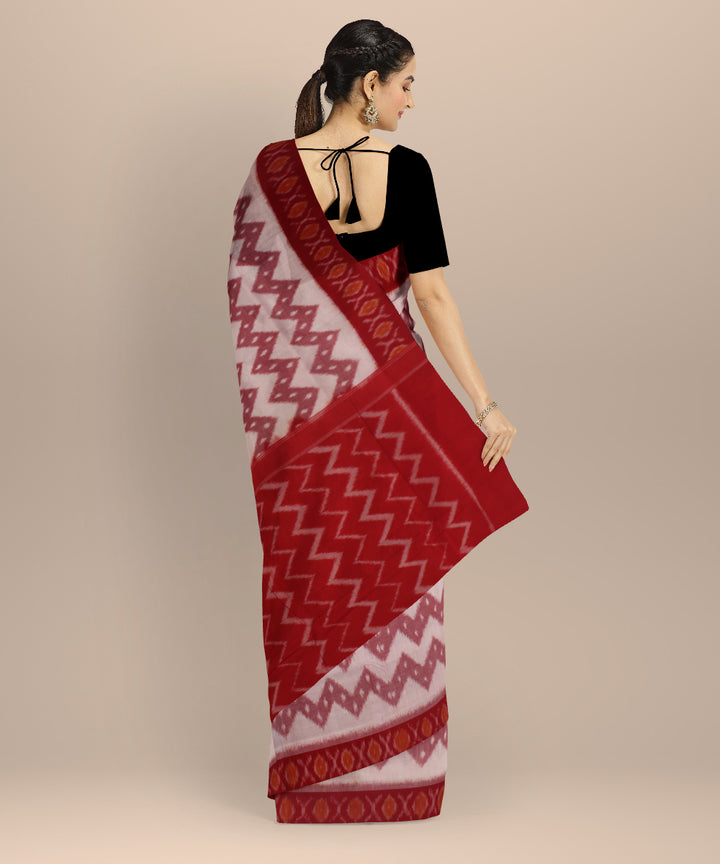 Offwhite red handloom pochampally ikat cotton saree