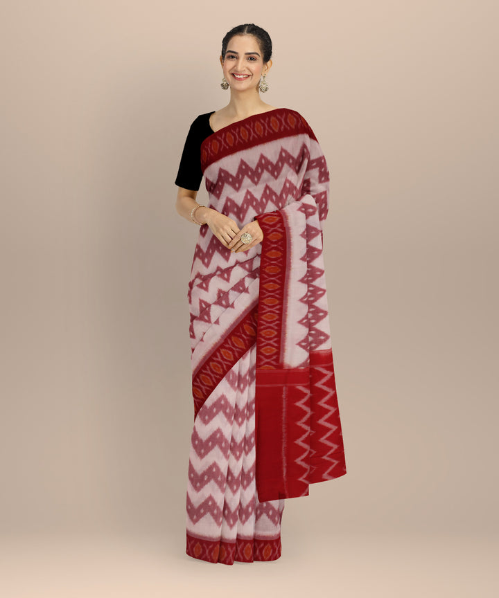 Offwhite red handloom pochampally ikat cotton saree