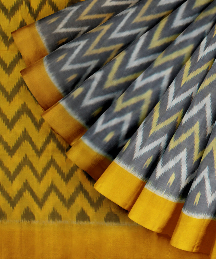 Grey yellow handloom pochampally ikat cotton saree