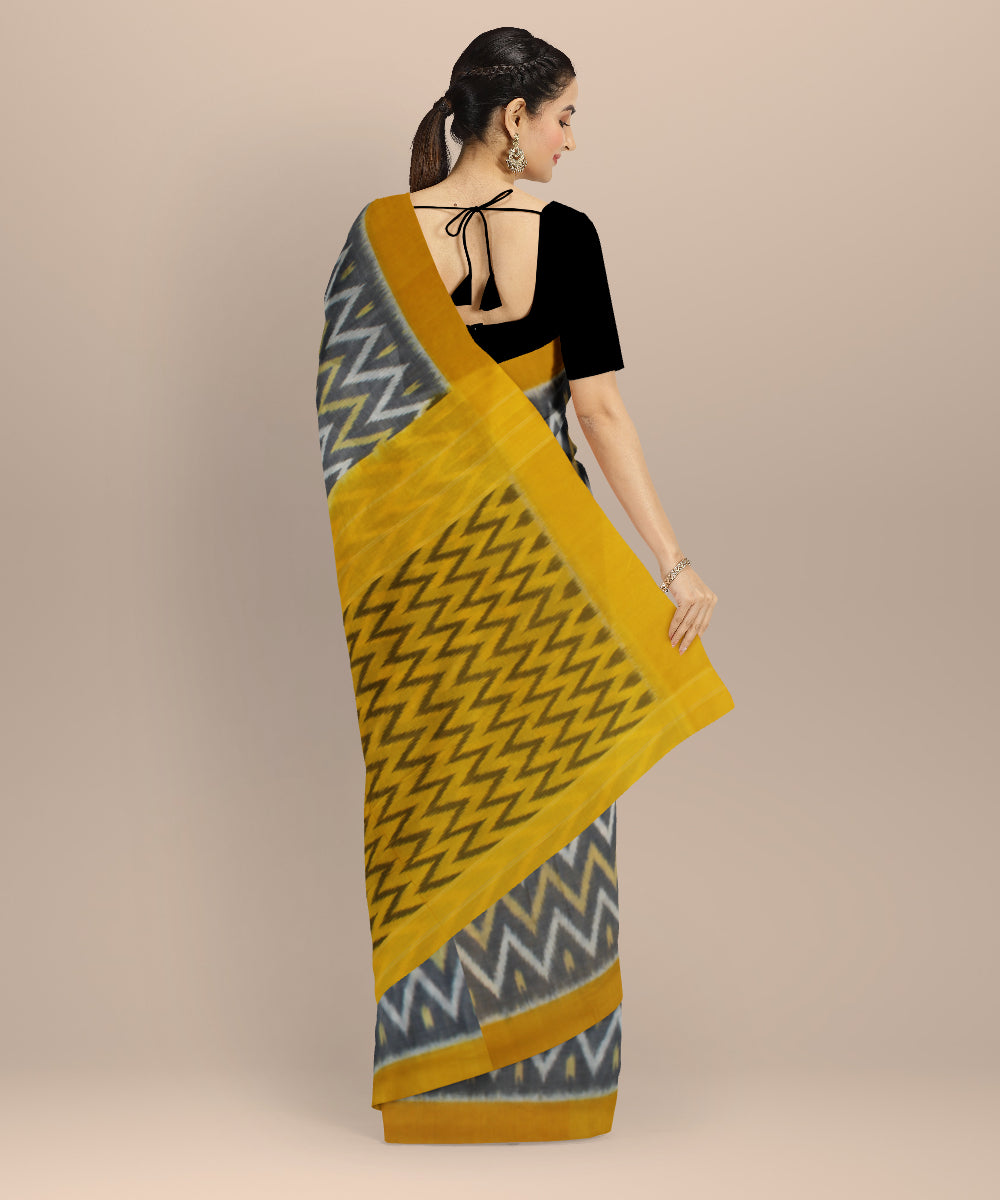 Grey yellow handloom pochampally ikat cotton saree