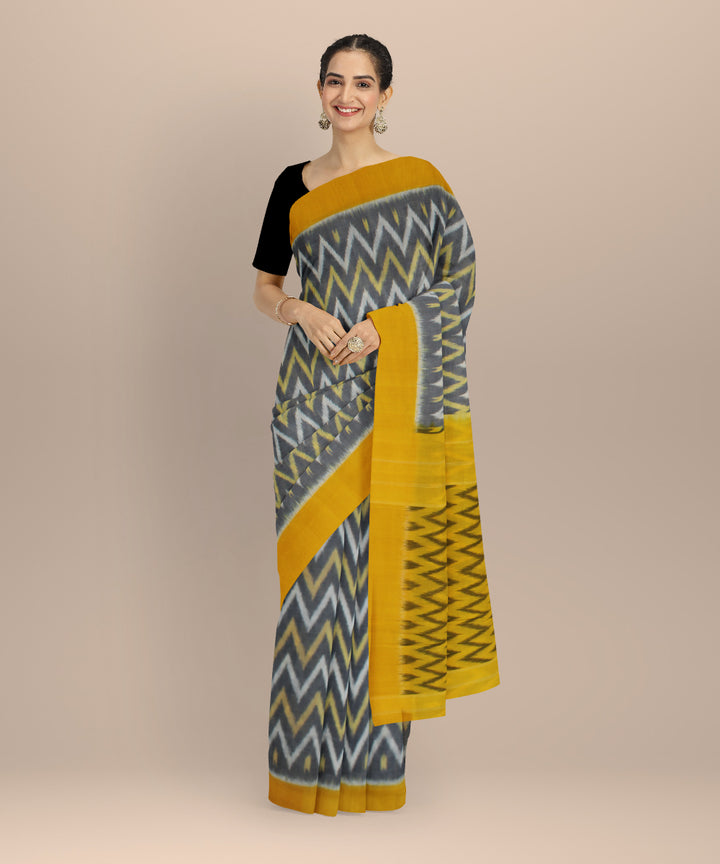 Grey yellow handloom pochampally ikat cotton saree