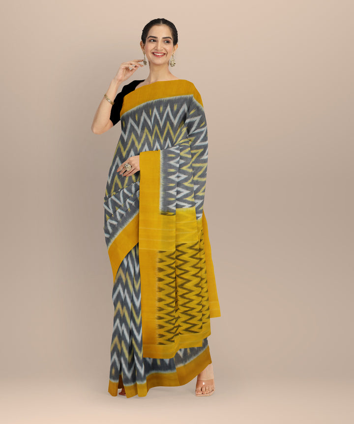 Grey yellow handloom pochampally ikat cotton saree