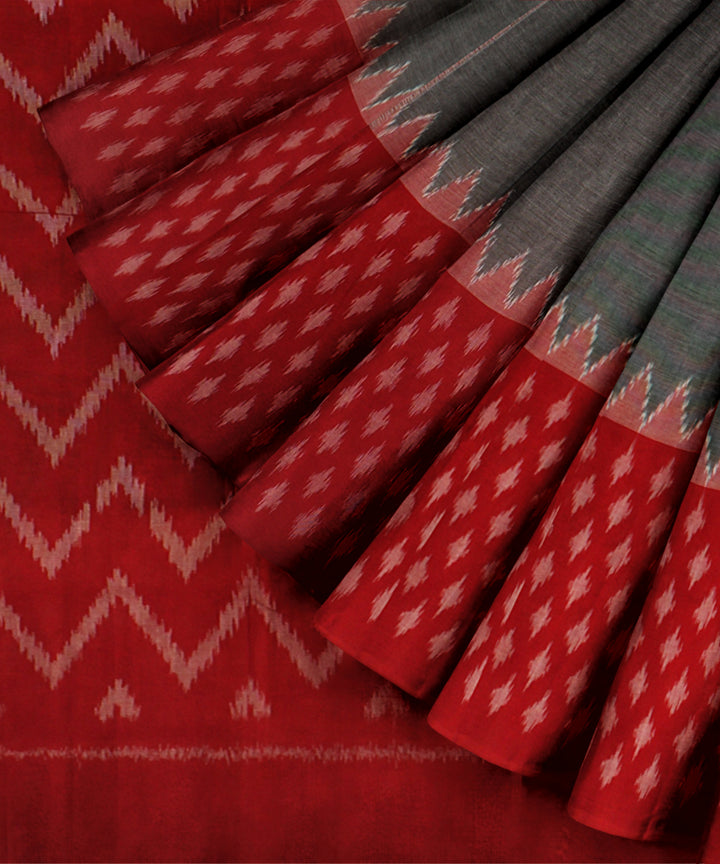 Grey maroon handloom cotton pochampally ikat saree