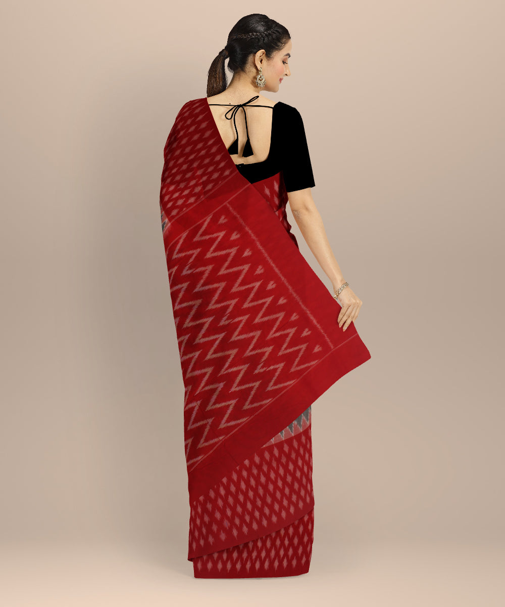 Grey maroon handloom cotton pochampally ikat saree
