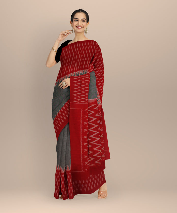 Grey maroon handloom cotton pochampally ikat saree