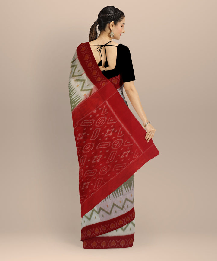 White olive red cotton handloom pochampally ikat cotton saree