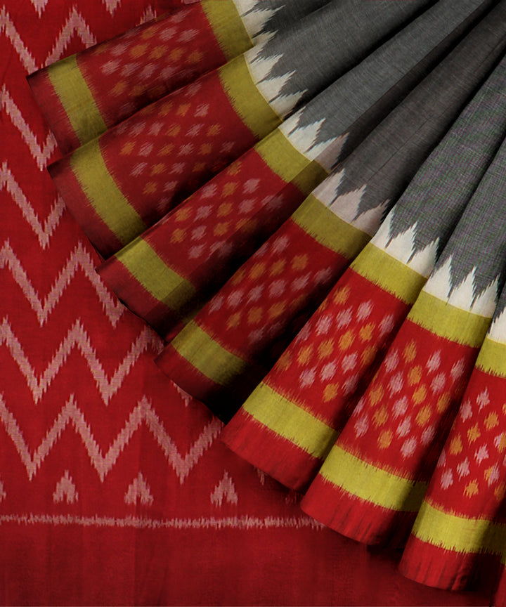 Grey maroon handloom pochampally ikat cotton saree