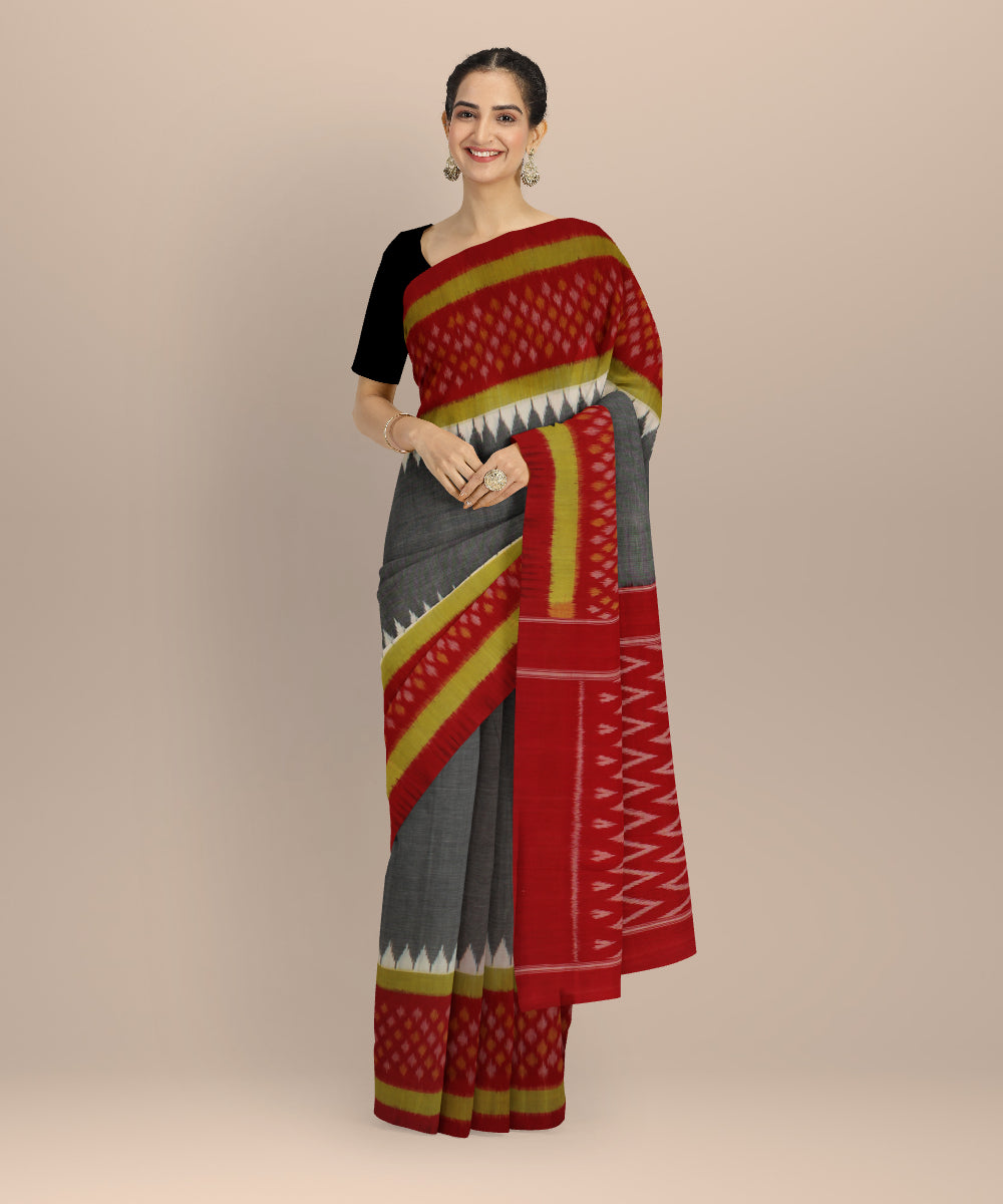Grey maroon handloom pochampally ikat cotton saree
