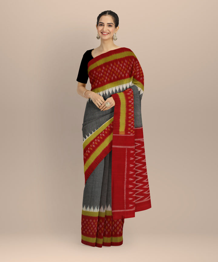 Grey maroon handloom pochampally ikat cotton saree
