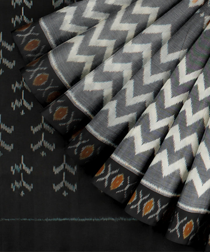 Grey black handloom pochampally ikat cotton saree