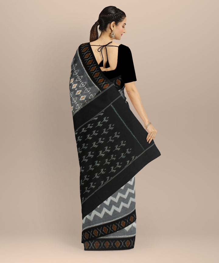 Grey black handloom pochampally ikat cotton saree