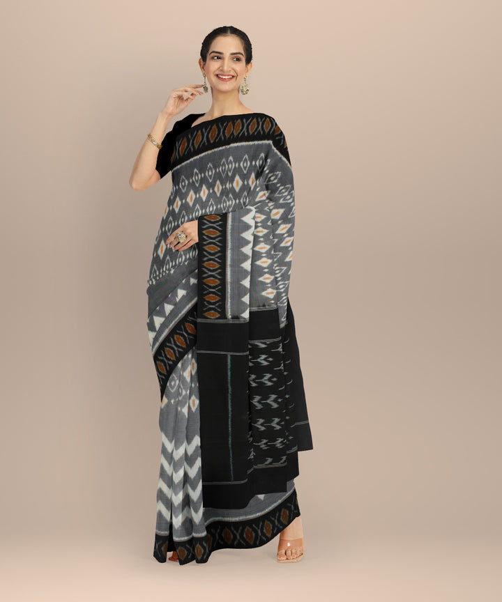 Grey black handloom pochampally ikat cotton saree