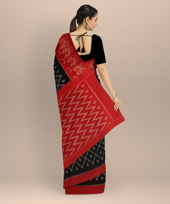 Black red handloom pochampally ikat cotton saree