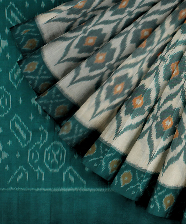 White green handloom pochampally ikat cotton saree