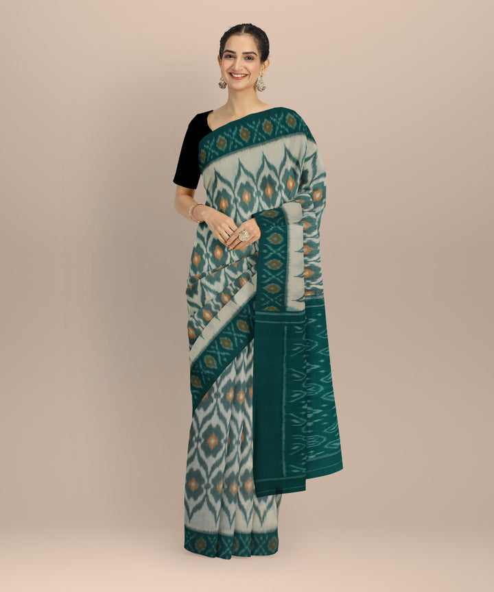 White green handloom pochampally ikat cotton saree