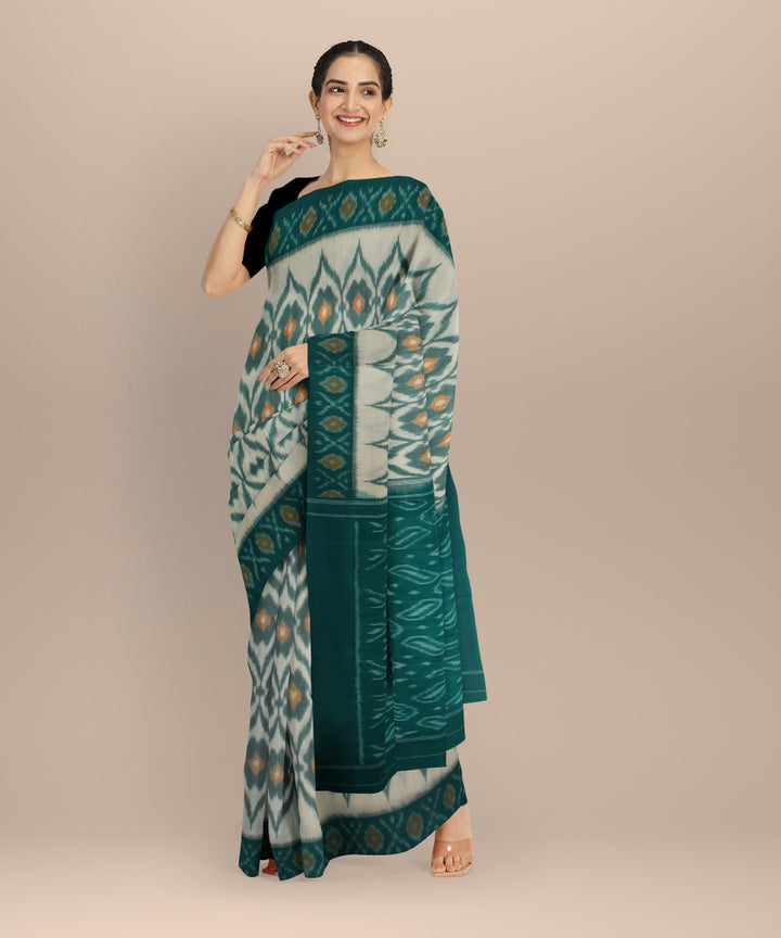 White green handloom pochampally ikat cotton saree