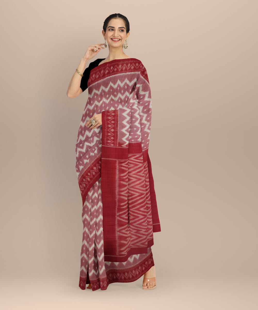 Pink red handloom pochampally ikat cotton saree
