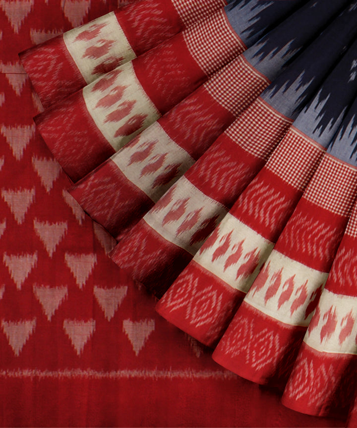Red navy blue handloom pochampally ikat cotton saree