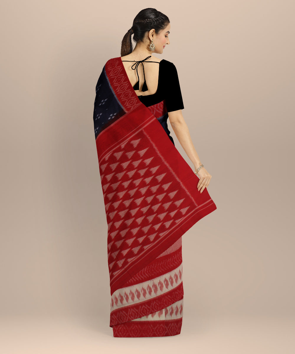 Red navy blue handloom pochampally ikat cotton saree
