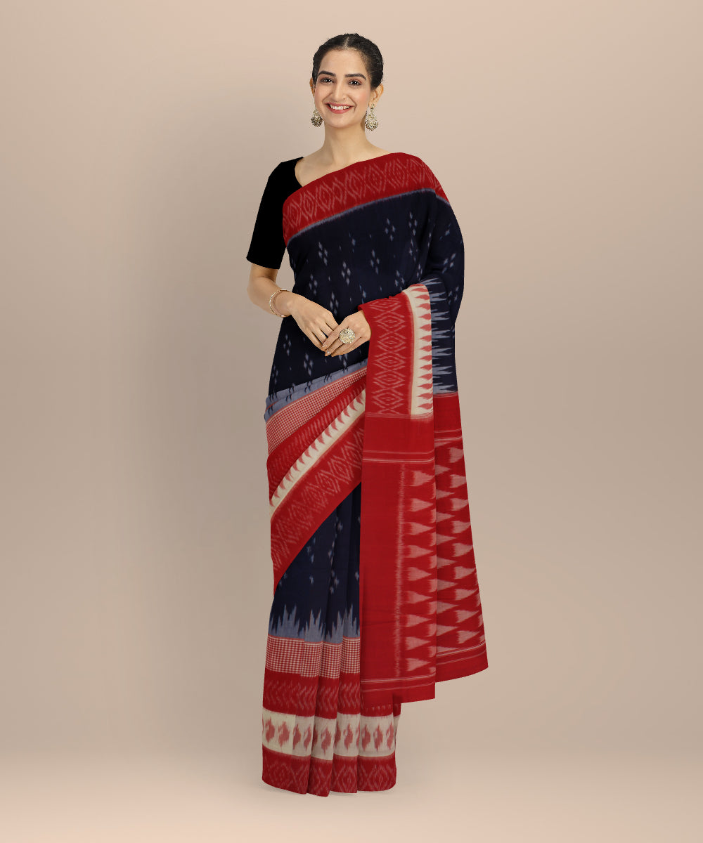 Red navy blue handloom pochampally ikat cotton saree