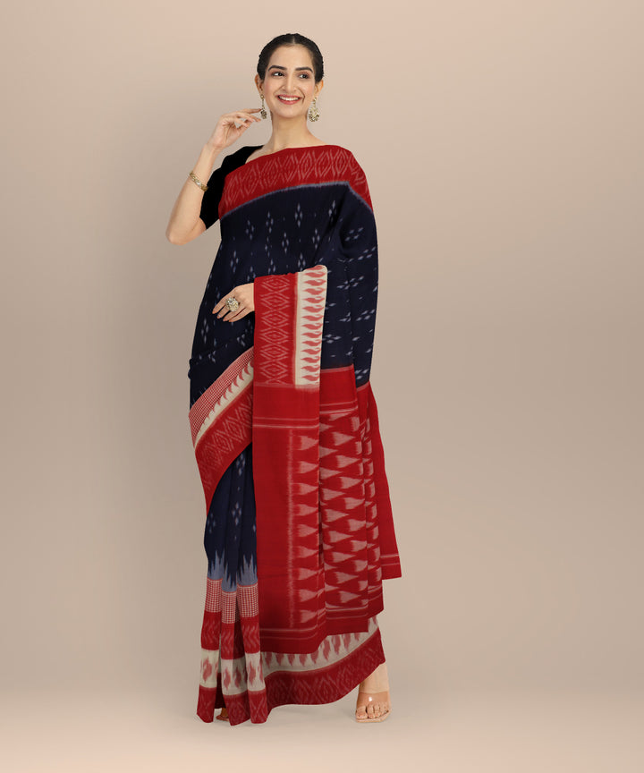 Red navy blue handloom pochampally ikat cotton saree