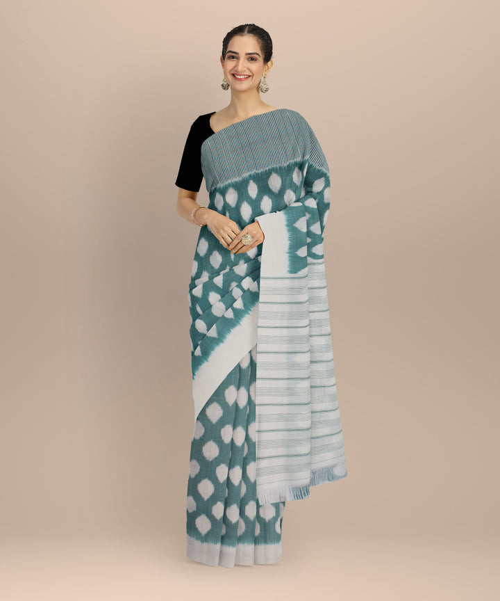 Light green cream handloom pochampally ikat cotton saree