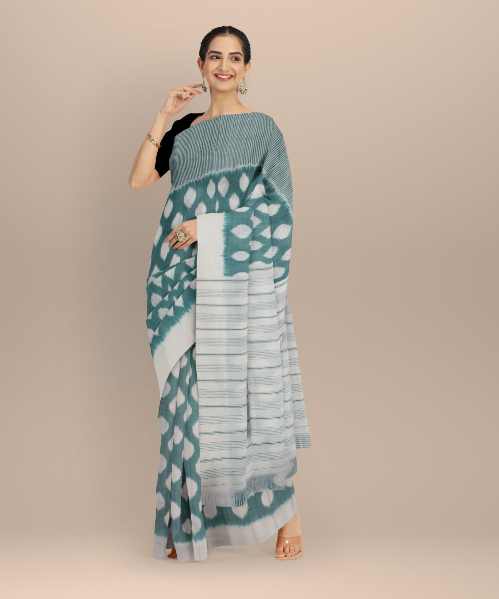 Light green cream handloom pochampally ikat cotton saree
