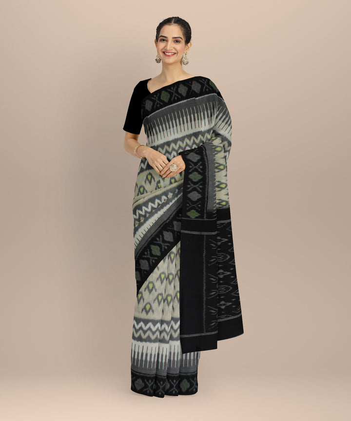 White black pochampally ikat cotton handloom saree