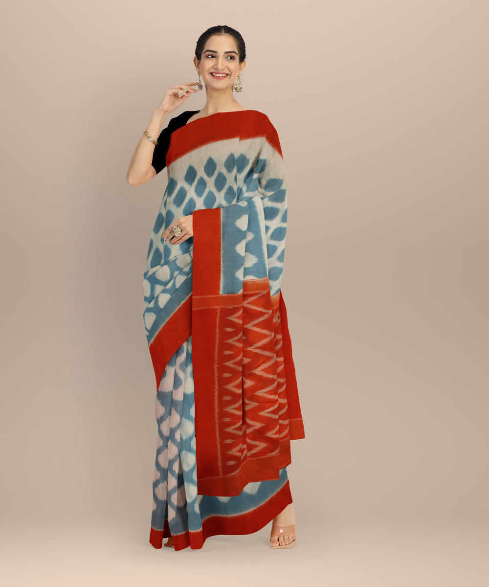 Multicolor pochampally ikat handloom cotton saree