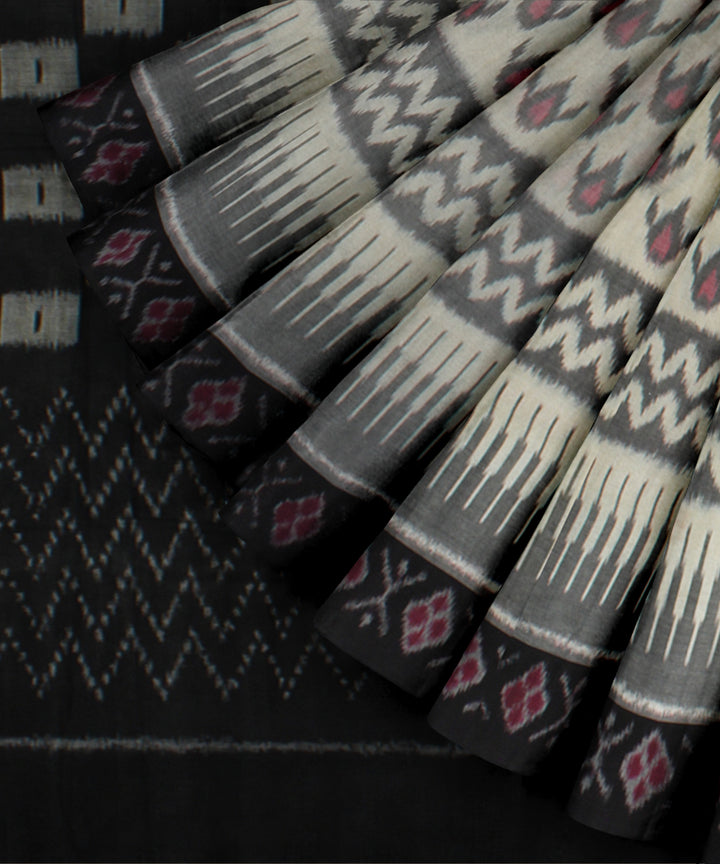White black handloom pochampally ikat cotton saree