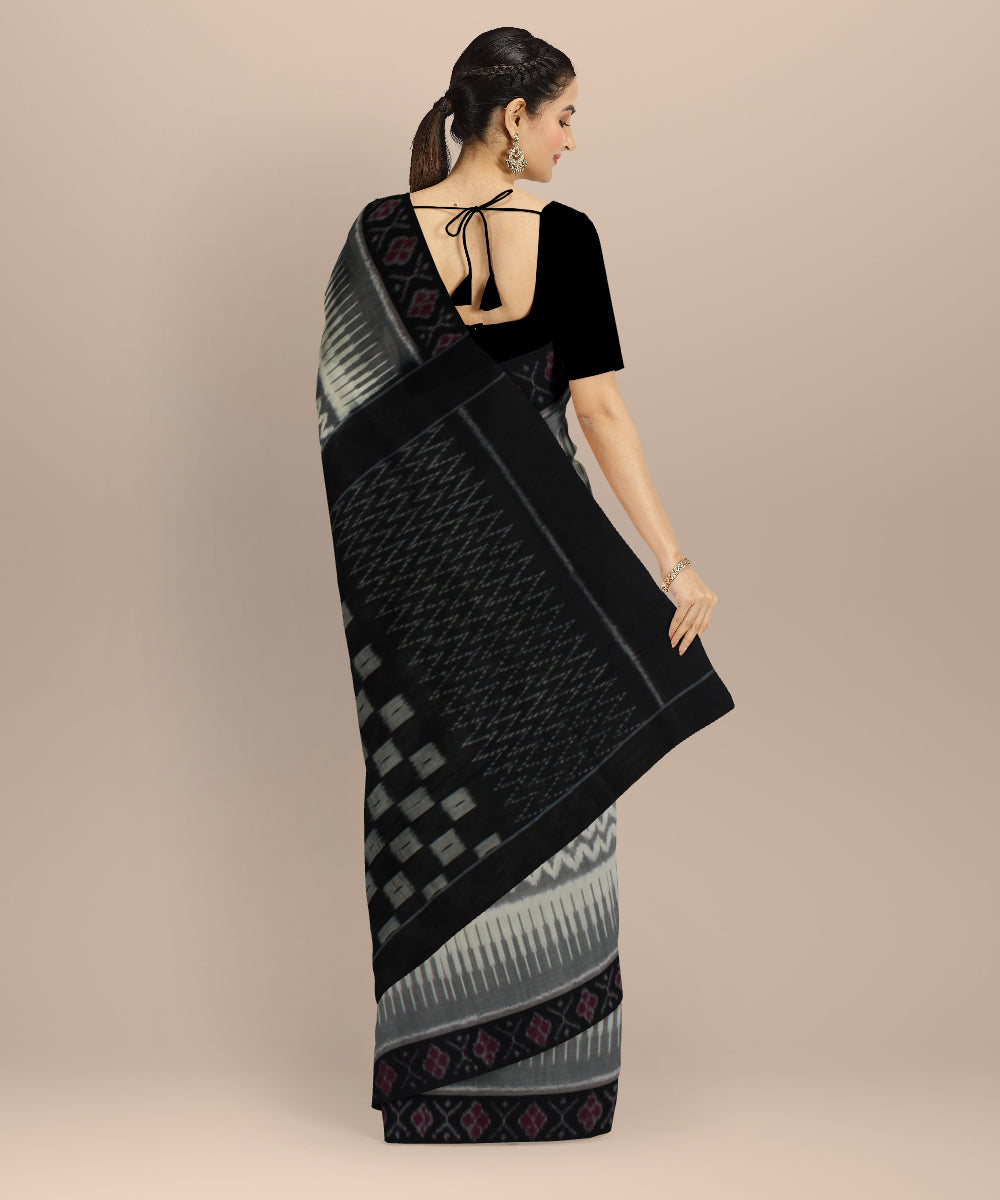 White black handloom pochampally ikat cotton saree