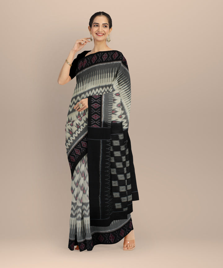 White black handloom pochampally ikat cotton saree