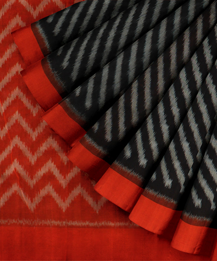 Black orange handloom pochampally ikat cotton saree