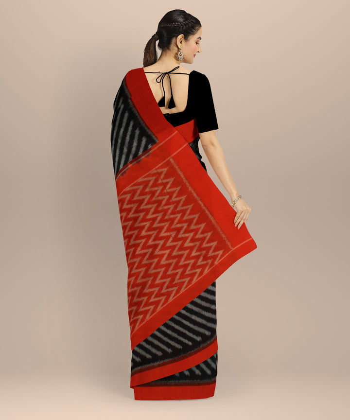 Black orange handloom pochampally ikat cotton saree