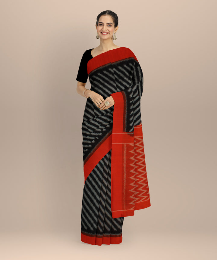 Black orange handloom pochampally ikat cotton saree