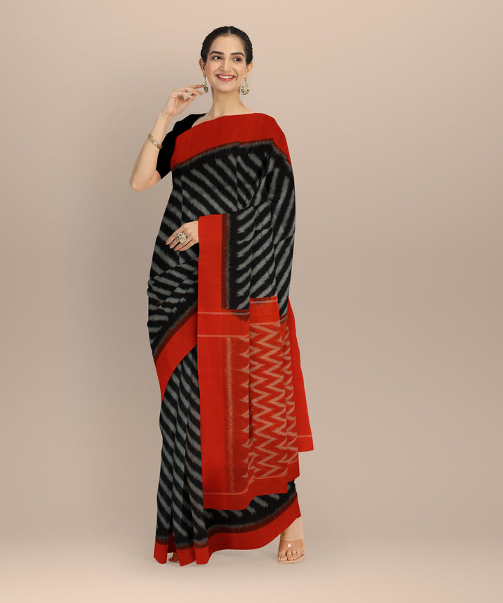 Black orange handloom pochampally ikat cotton saree