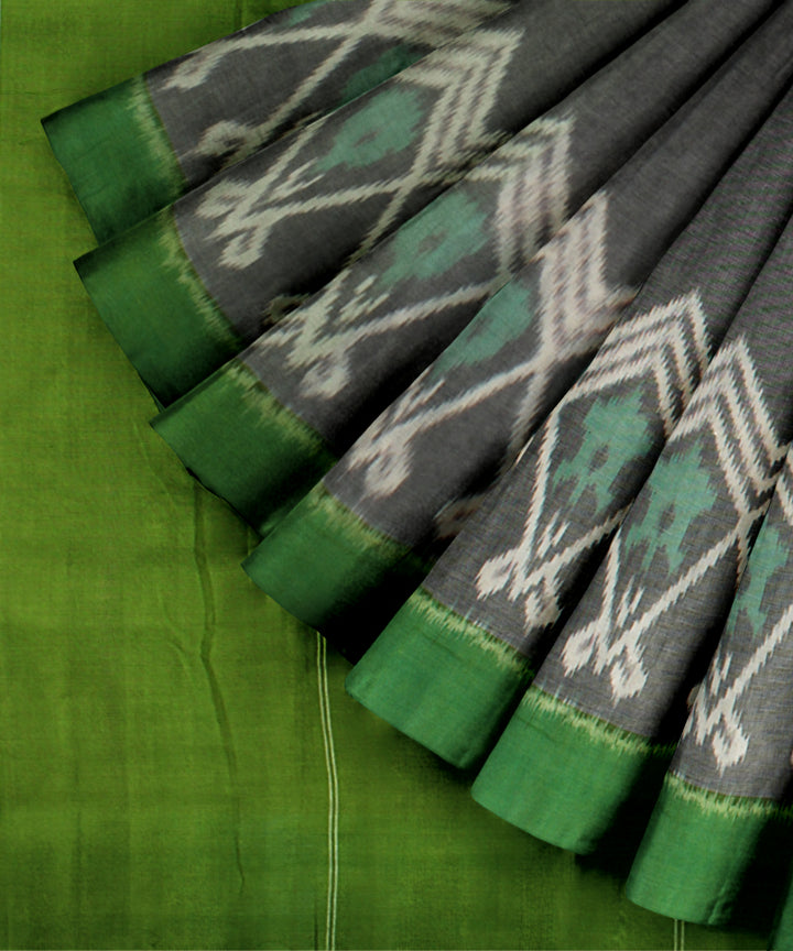 Grey green handloom pochampally ikat cotton saree