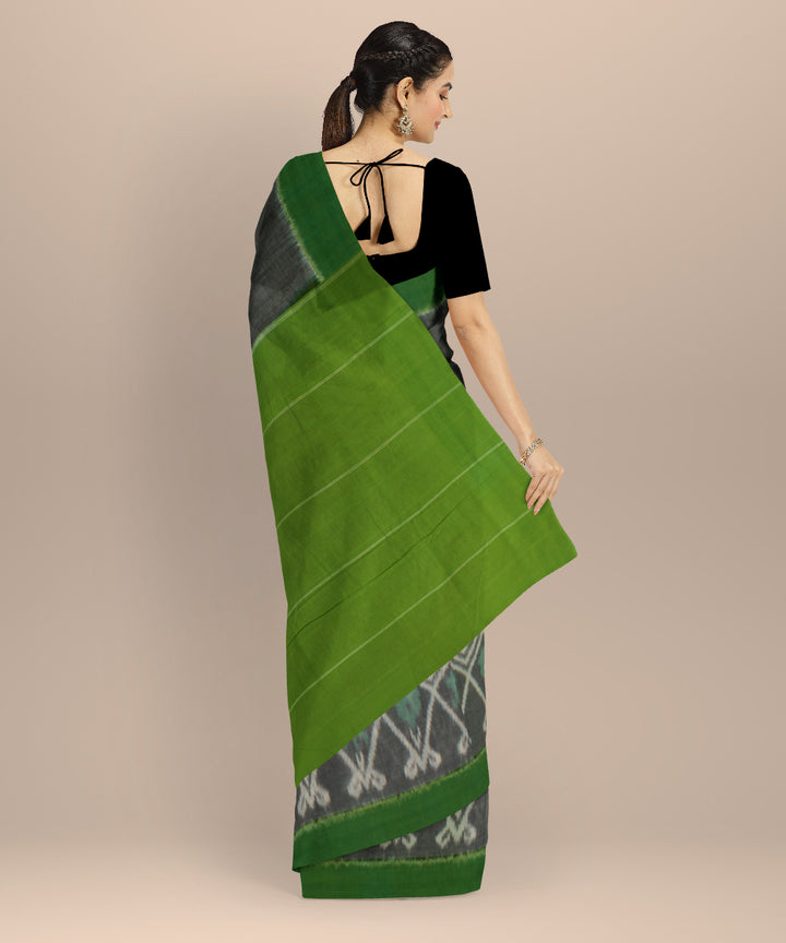Grey green handloom pochampally ikat cotton saree