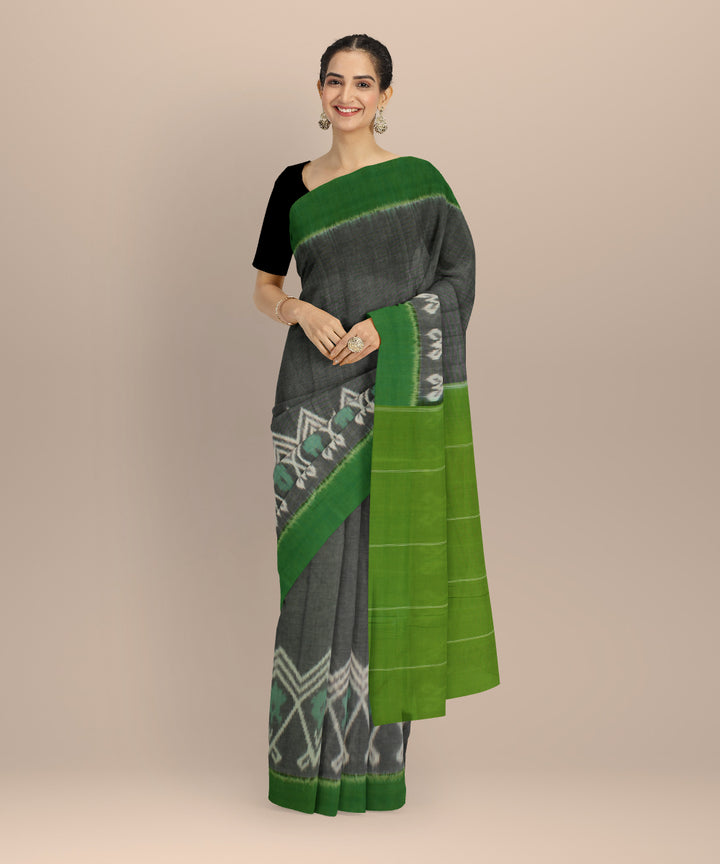 Grey green handloom pochampally ikat cotton saree