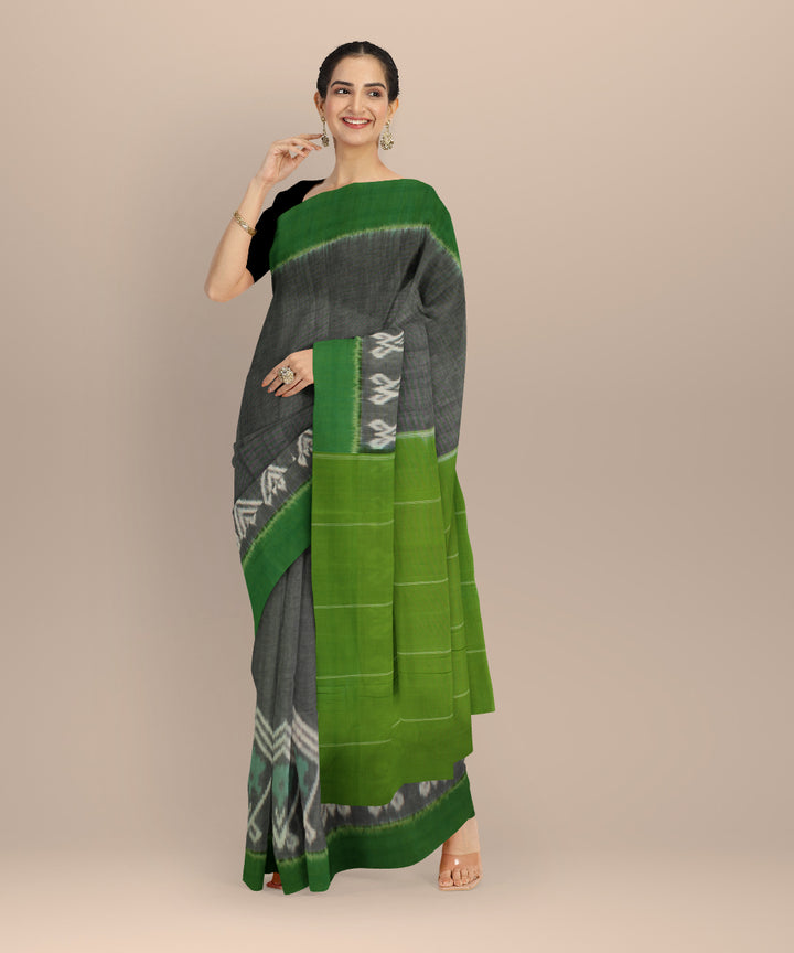 Grey green handloom pochampally ikat cotton saree