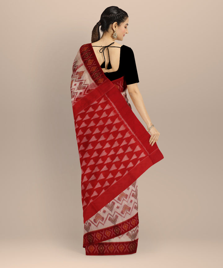 Beige red handloom pochampally ikat cotton saree