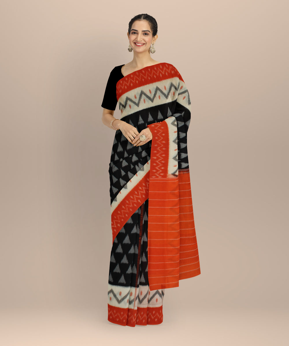 Multicolor black handloom pochampally ikat cotton saree