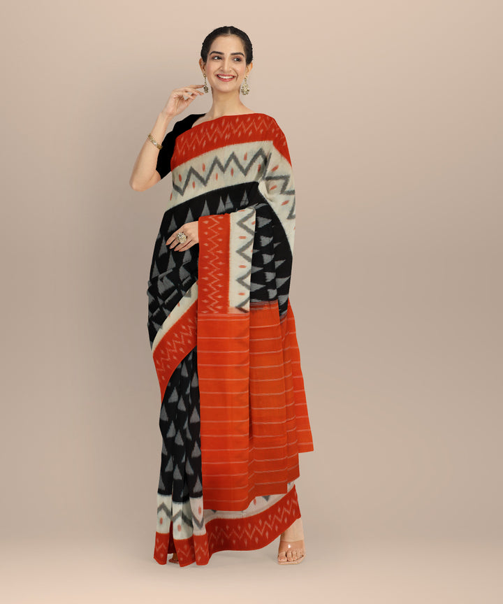 Multicolor black handloom pochampally ikat cotton saree