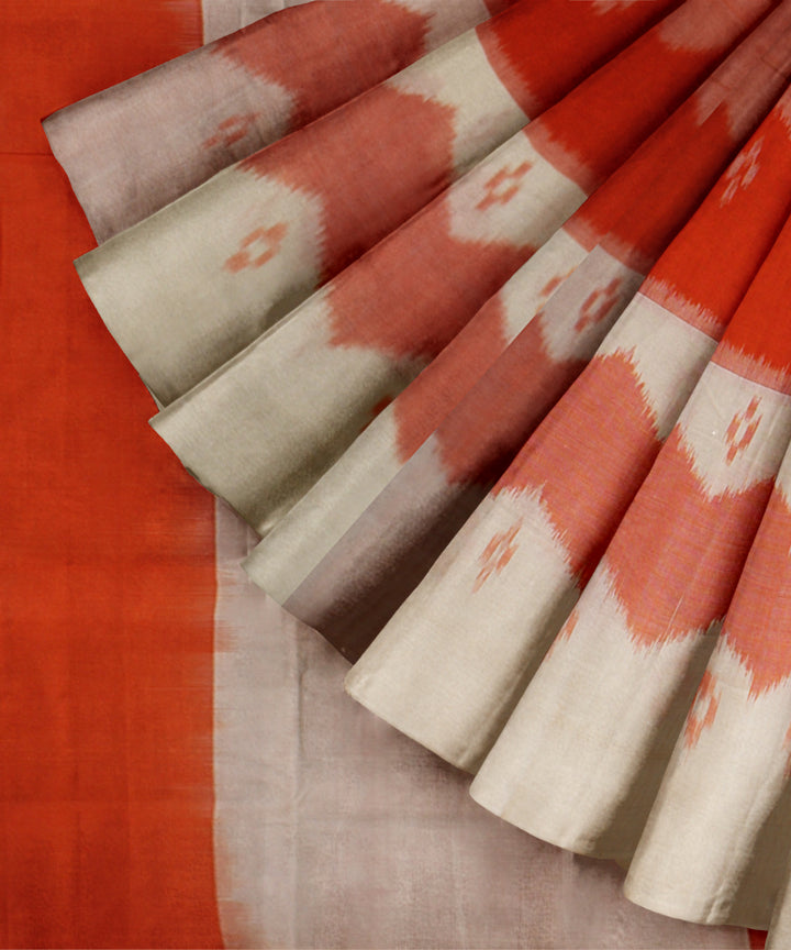 Orange white handloom pochampally ikat cotton saree
