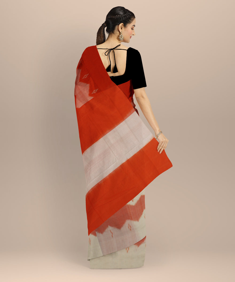Orange white handloom pochampally ikat cotton saree